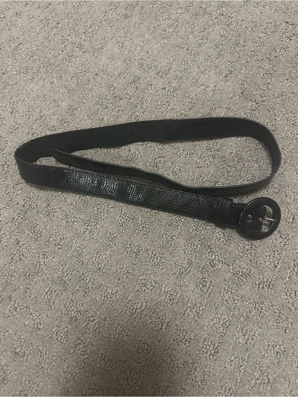 Alice + Olivia Black Textured Leather Round Buckle Waist Belt